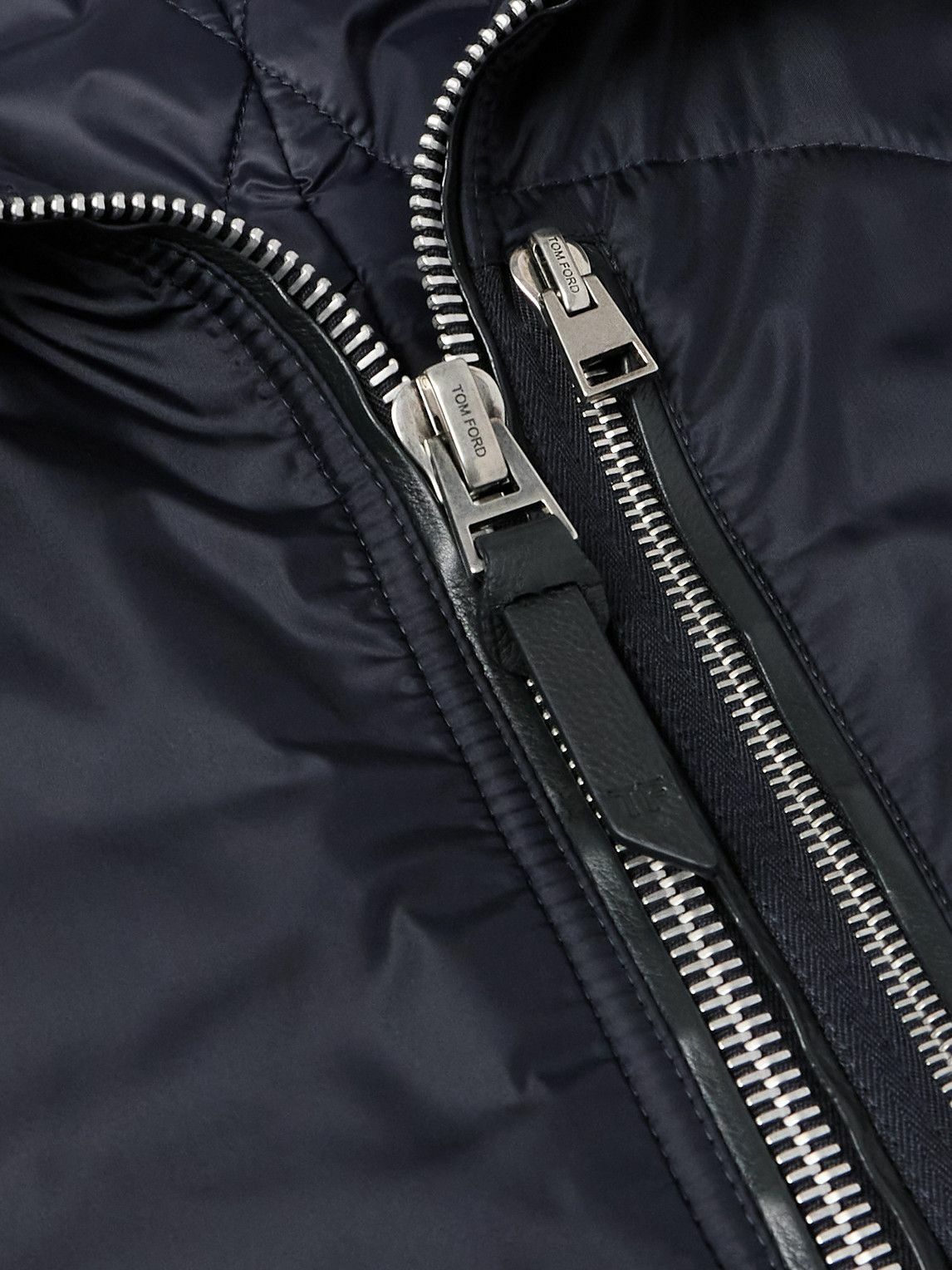 TOM FORD - Padded Leather-Trimmed Shell Gilet - Blue