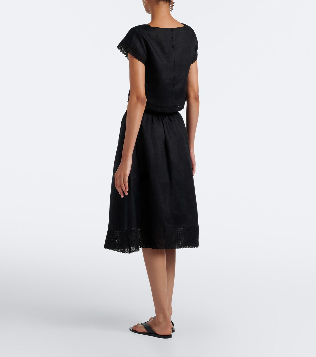 Posse Alfie embroidered linen midi skirt