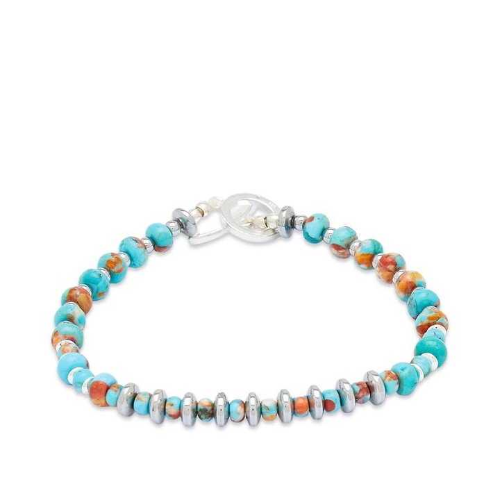 Photo: Mikia Men's Marble Beaded Bracelet in Turquoise/Hematite