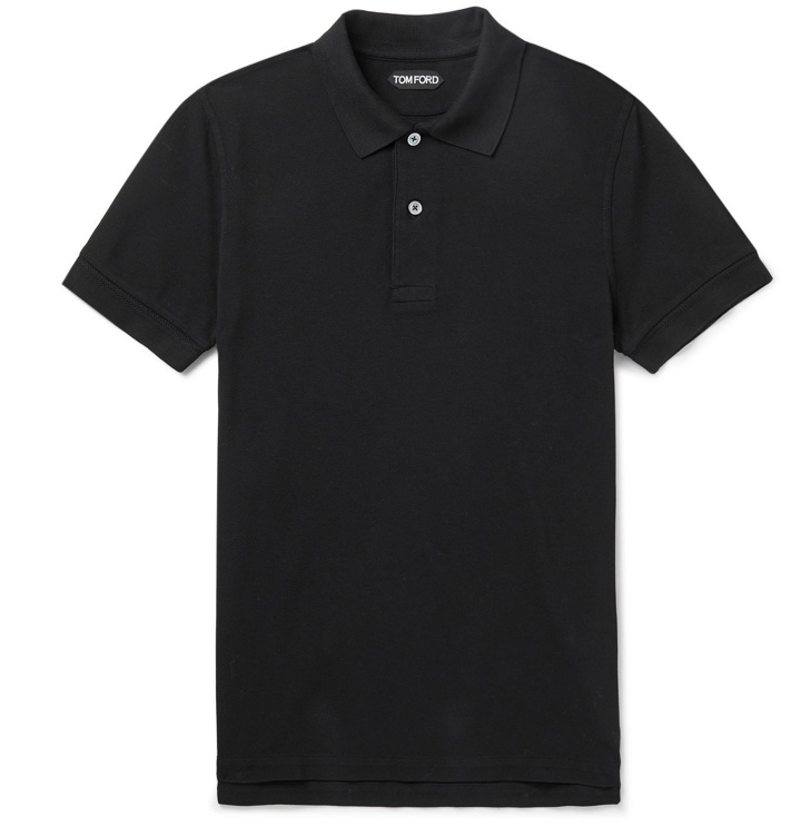 Photo: TOM FORD - Slim-Fit Cotton-Piqué Polo Shirt - Black