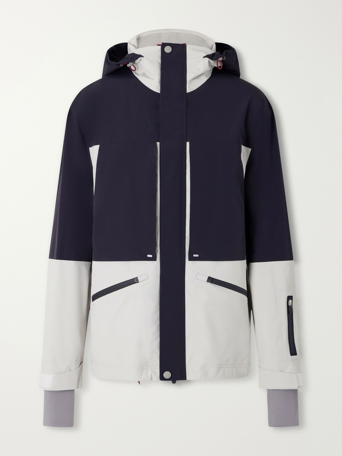Brunello Cucinelli - Hooded Two-Tone Stretch Jersey-Trimmed Shell Ski Jacket - Blue