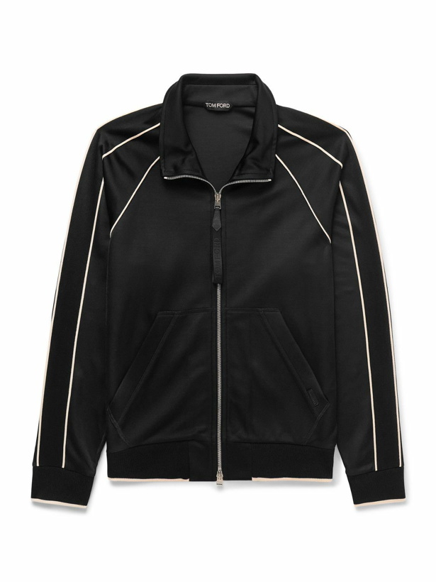 Photo: TOM FORD - Slim-Fit Leather-Trimmed Satin-Jersey Track Jacket - Black
