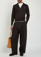 Wales Bonner Logo-embroidered Fine-knit Merino Wool Jumper Dark Brown