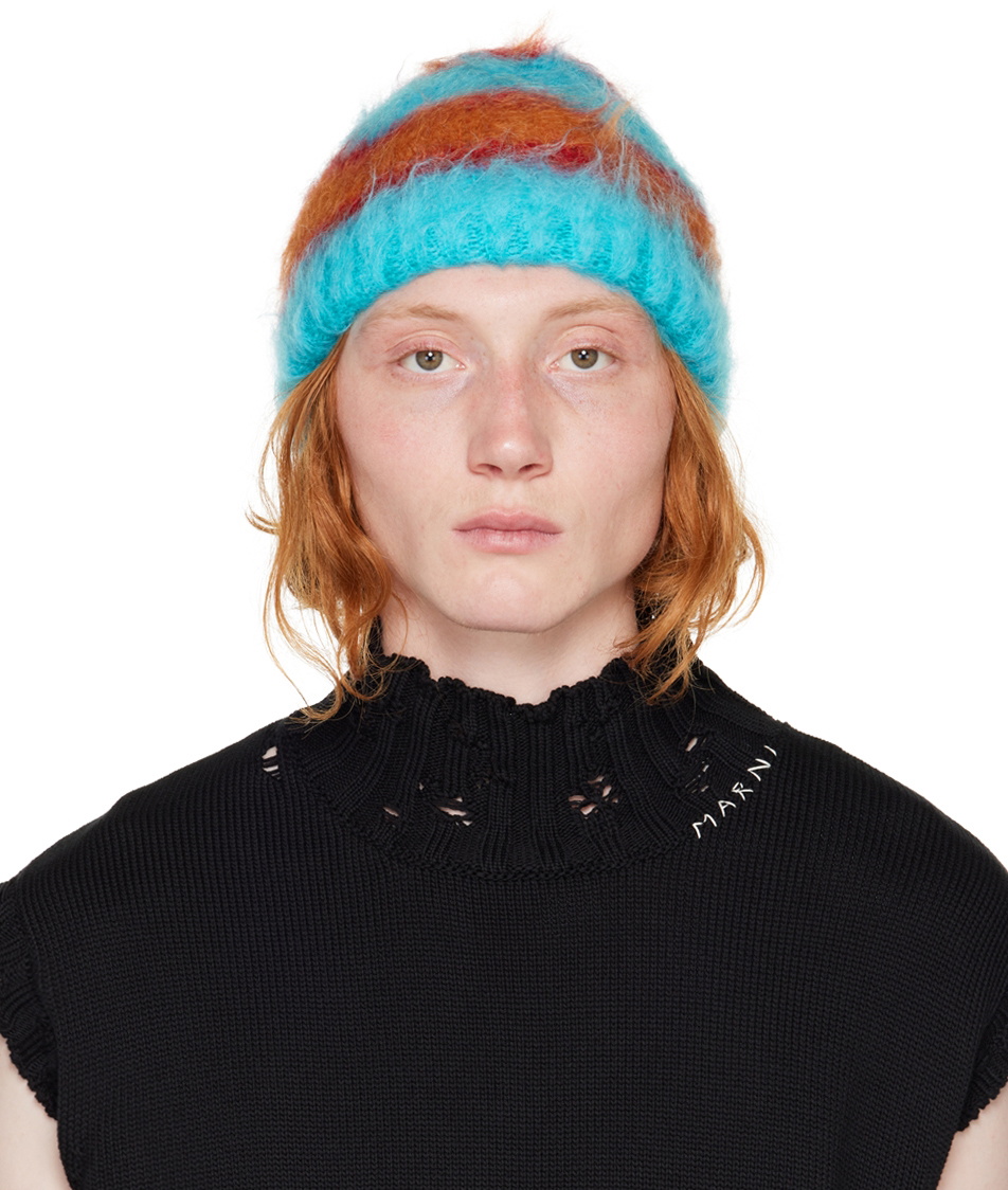 Marni Blue & Orange Mohair Beanie Marni