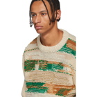 Acne Studios White and Green Irregular Striped Crewneck Sweater