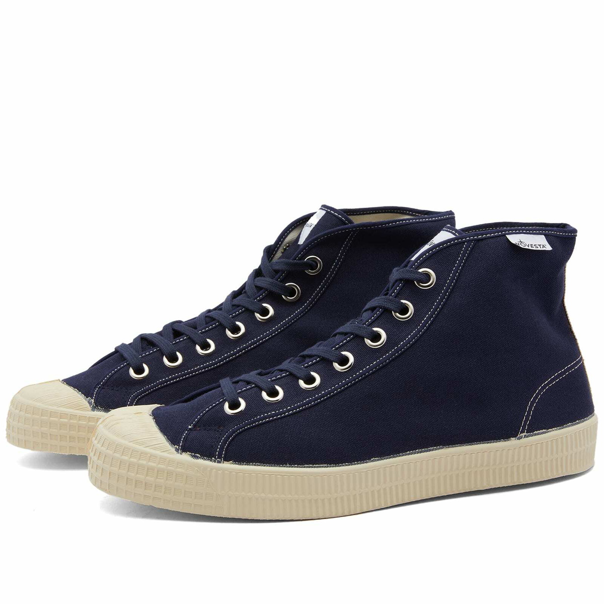 Novesta Star Dribble Contrast Stitch Sneakers in Navy/Beige/Ecru Novesta