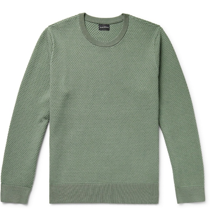 Photo: Club Monaco - Honeycomb-Knit Cotton-Blend Sweater - Green