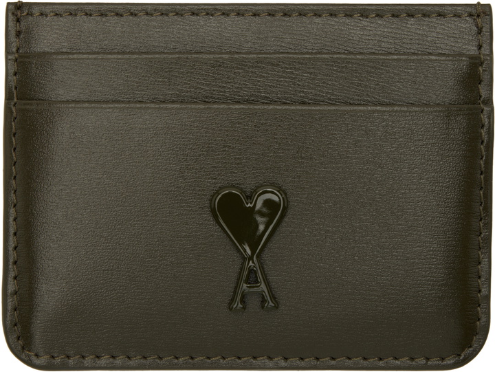 Photo: AMI Paris Khaki Leather Ami de Coeur Card Holder