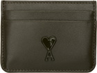 AMI Paris Khaki Leather Ami de Coeur Card Holder