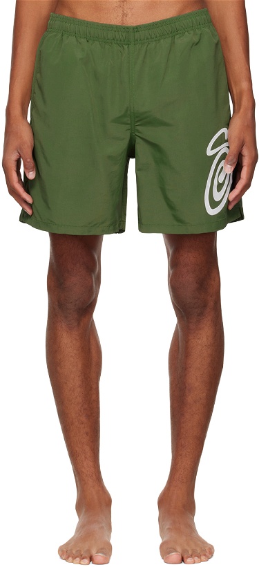 Photo: Stüssy Green Curly S Swim Shorts