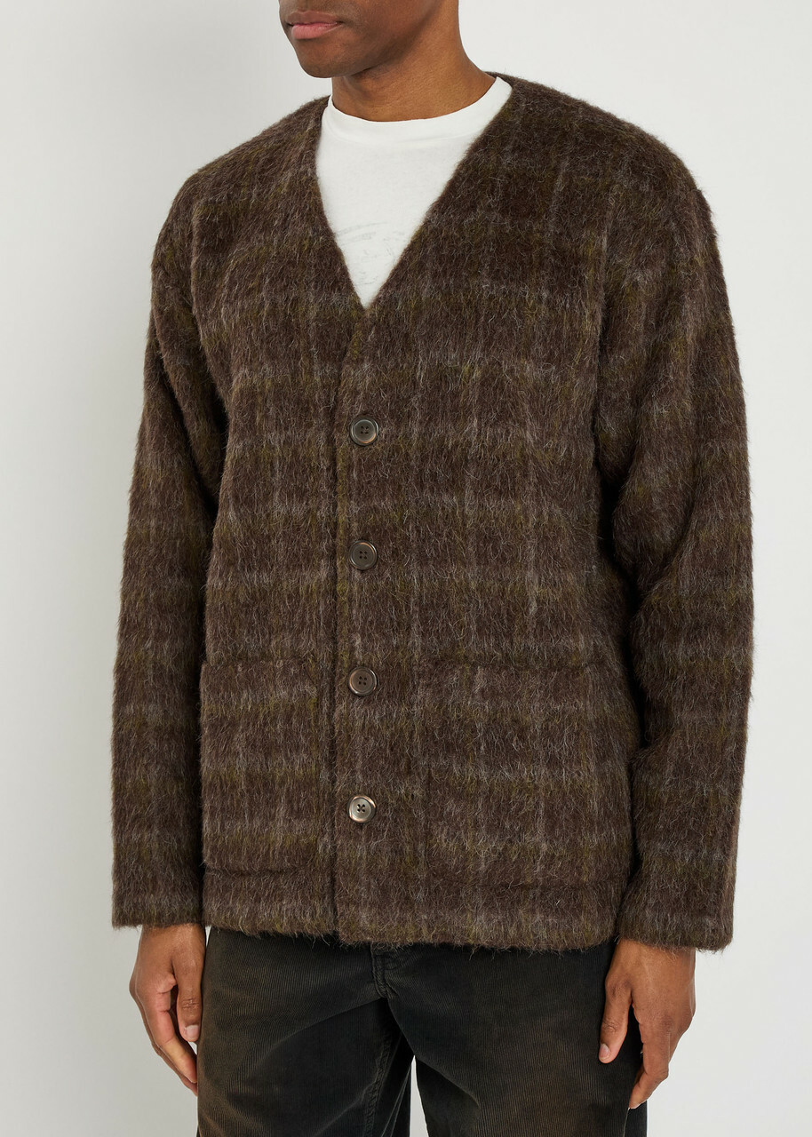 Our Legacy Checked Brushed Wool-blend Cardigan Multicoloured 1
