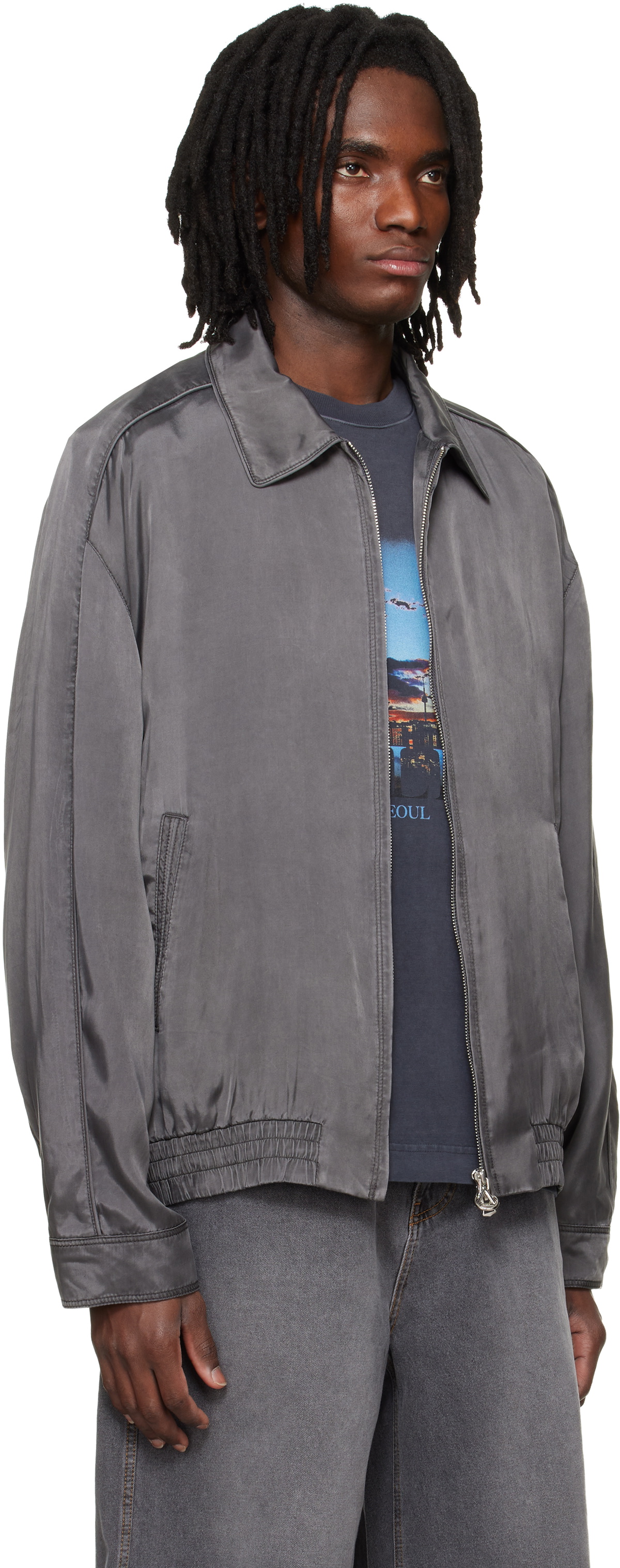 Solid Homme Gray Washed Cupro Blouson Jacket