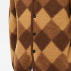 Beams Plus Men's Double Argyle Jacquard Cardigan in Brown