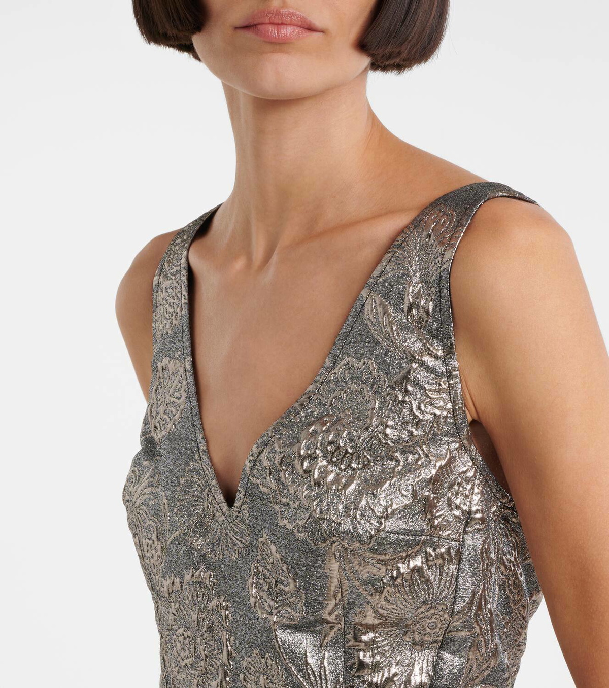 sachin and babi light blue dress A-Line Metallic Brocade Midi Formal Cocktail Dress – The Dress Outlet main image 1