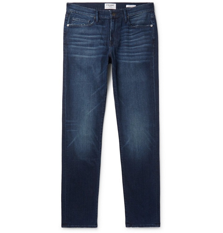 Photo: FRAME - L'Homme Slim-Fit Distressed Stretch-Denim Jeans - Men - Blue