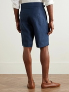 Anderson & Sheppard - Gurkha Straight-Leg Pleated Linen Shorts - Blue