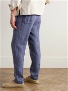 Altea - Tapered Linen Drawstring Trousers - Blue
