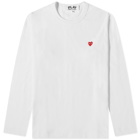 Comme des Garçons Play Men's Long Sleeve Red Heart T-Shirt in White