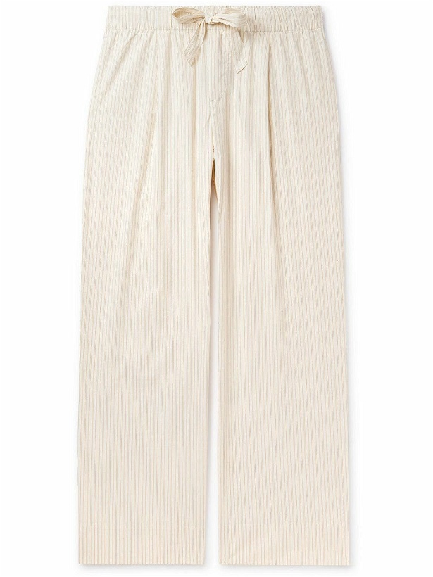Photo: TEKLA - Birkenstock Straight-Leg Pleated Striped Organic Cotton-Poplin Pyjama Bottom - Neutrals