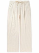 TEKLA - Birkenstock Straight-Leg Pleated Striped Organic Cotton-Poplin Pyjama Bottom - Neutrals
