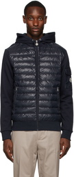 Moncler Navy Down Zip-Up Hoodie