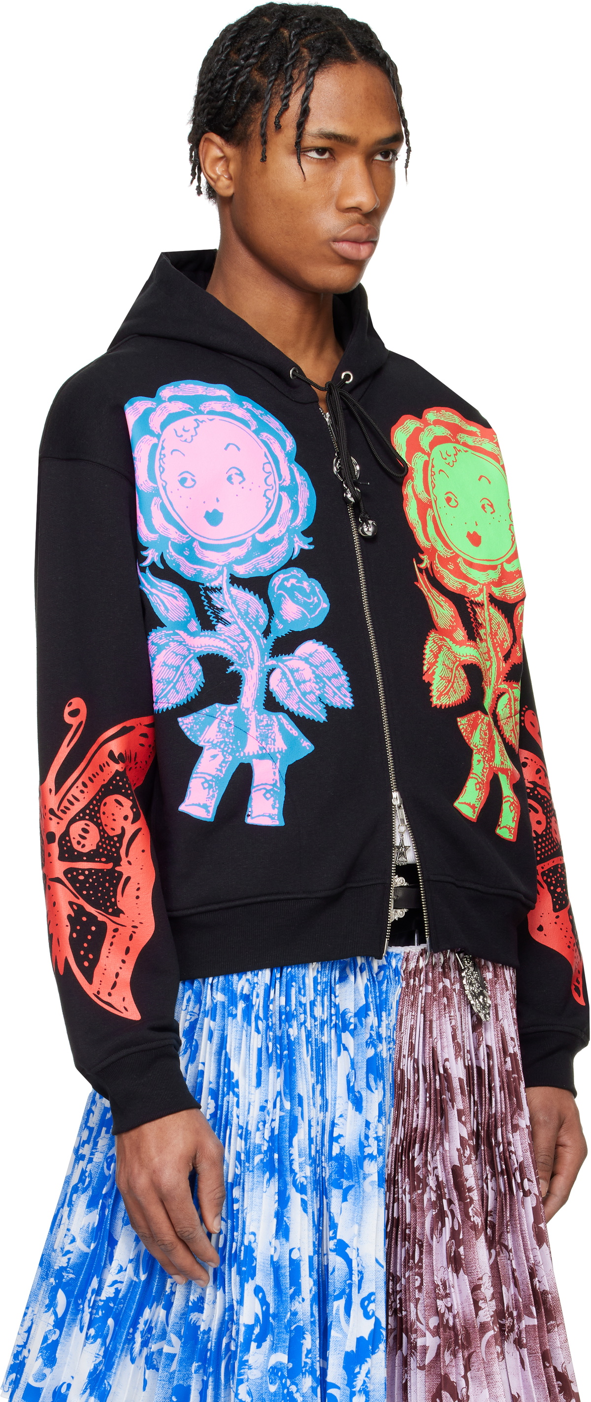 Chopova Lowena Black Double Rose Bud Zip Hoodie Chopova Lowena