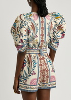 Farm Rio Romantic Lightness Printed Belted Cotton Playsuit Cream