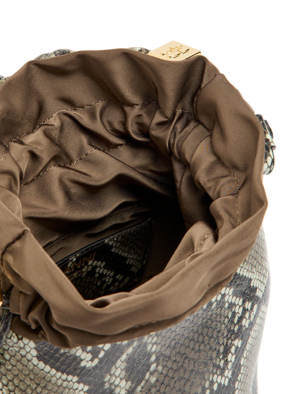 Ganni Bou Mini Python-effect Grained Leather Bucket bag - Black Grey - One Size