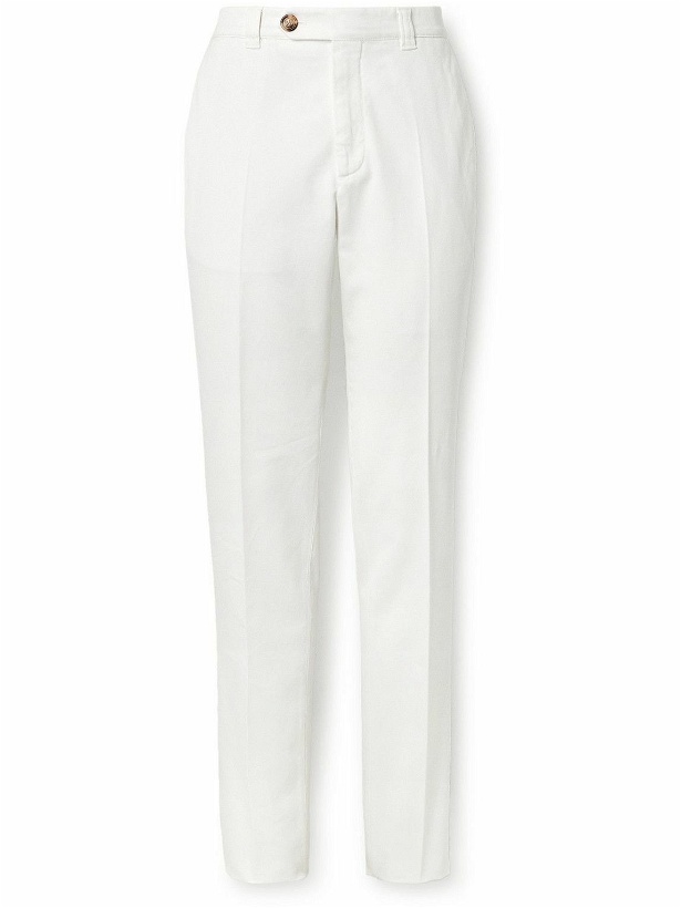 Photo: Brunello Cucinelli - Straight-Leg Cotton-Twill Trousers - White