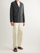 Lemaire - Shawl-Collar Belted Double Breasted Crinkled Silk-Blend Blazer - Black