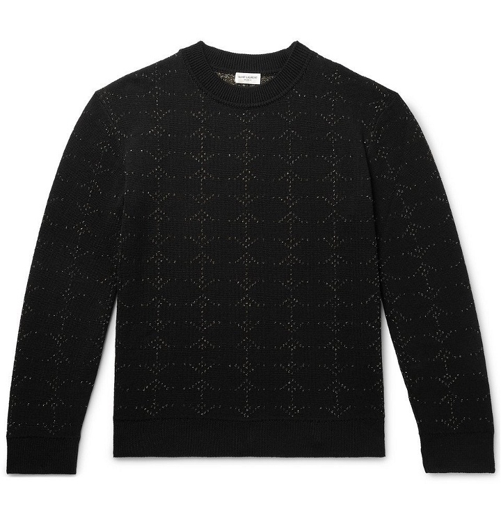 Photo: SAINT LAURENT - Metallic Wool-Blend Jacquard Sweater - Black