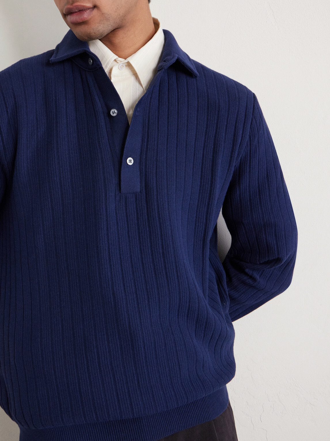 Lardini - Ribbed Cotton Polo Shirt - Blue