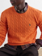 Polo Ralph Lauren - Logo-Embroidered Cable-Knit Wool and Cashmere-Blend Sweater - Orange