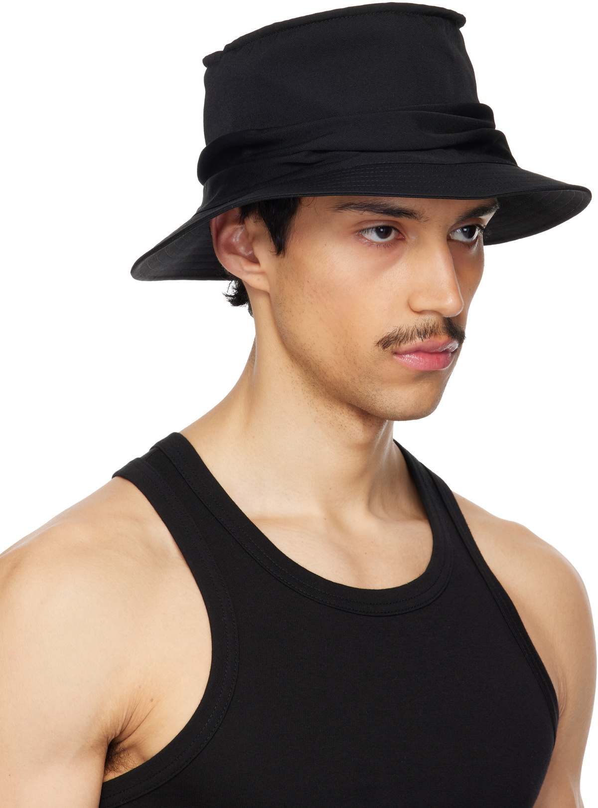 YOHJI YAMAMOTO Black Gabardine Drape Hat
