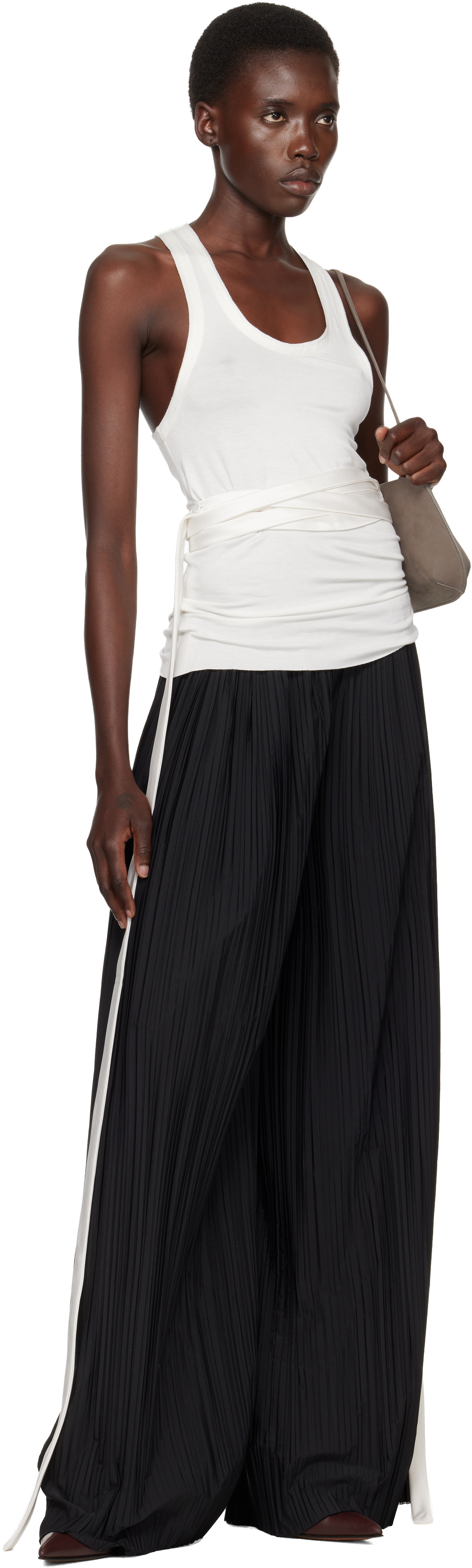 AARON ESH White Satin Tie Jersey Vest