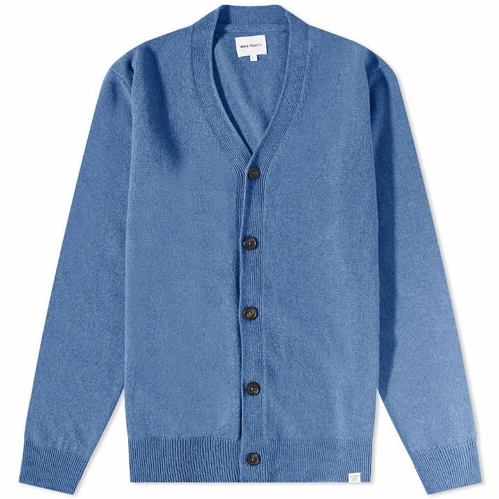 Photo: Norse Projects Men's Adam Lambswool Crew Knit in Calcite Blue