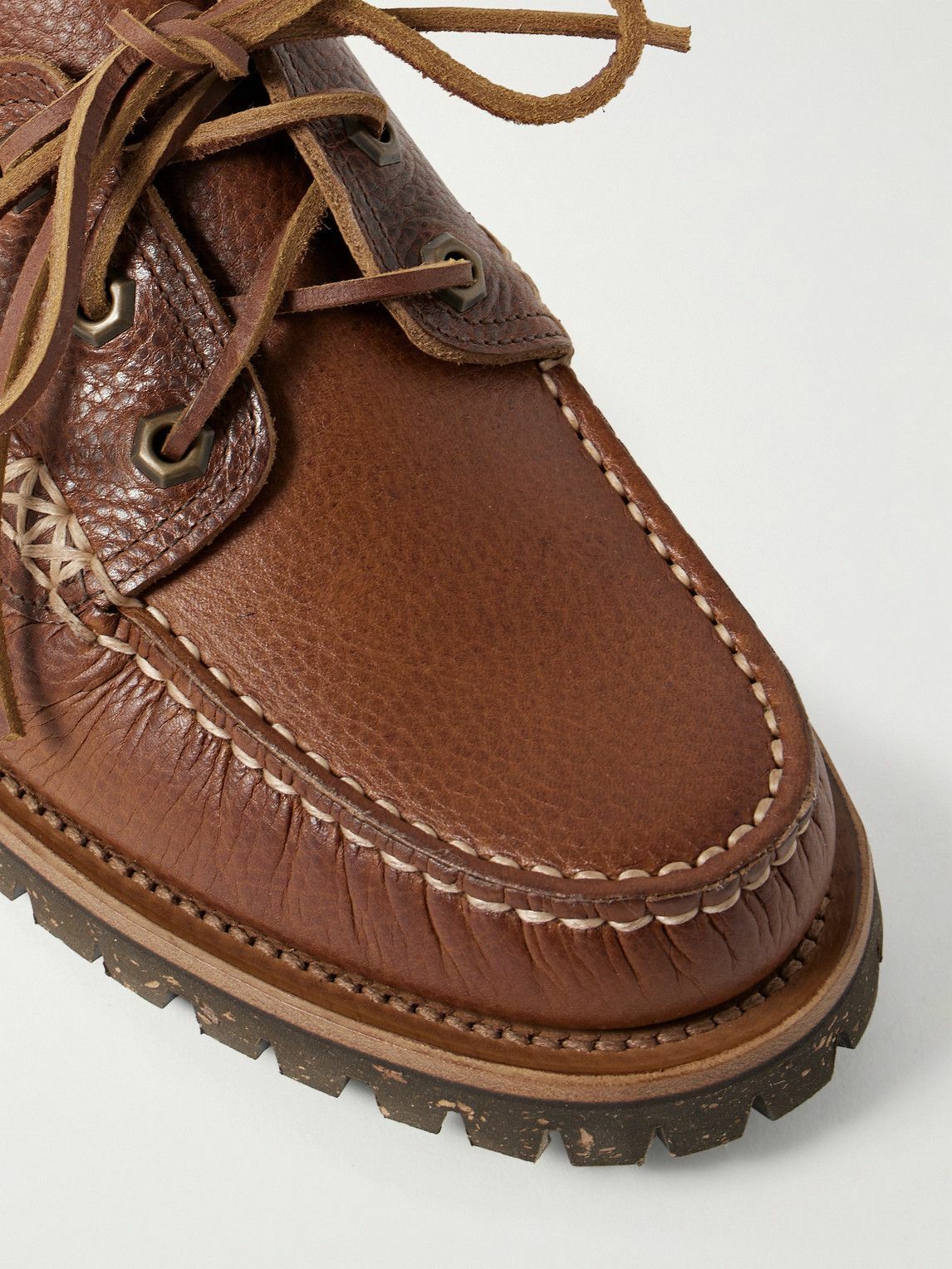 Yuketen - Hex Eye Pebble-Grain Leather Boat Shoes - Brown