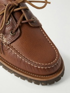 Yuketen - Hex Eye Pebble-Grain Leather Boat Shoes - Brown