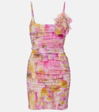 Blumarine Floral-appliqué printed jersey minidress