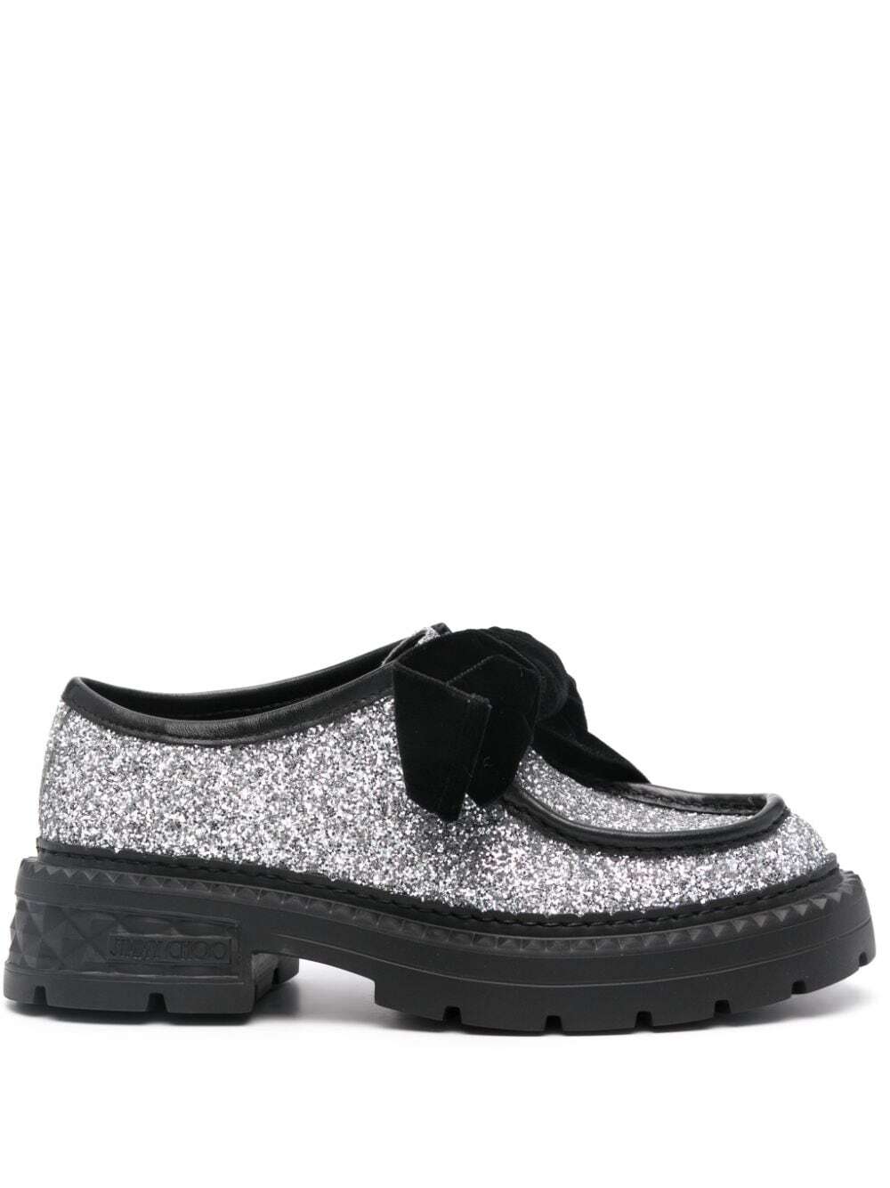Jimmy Choo Silver Glitter Slip-On Loafers with Black Trim JIMMY CHOO Size 8 Black Glitter Leather Slip On Loafers  main image 4