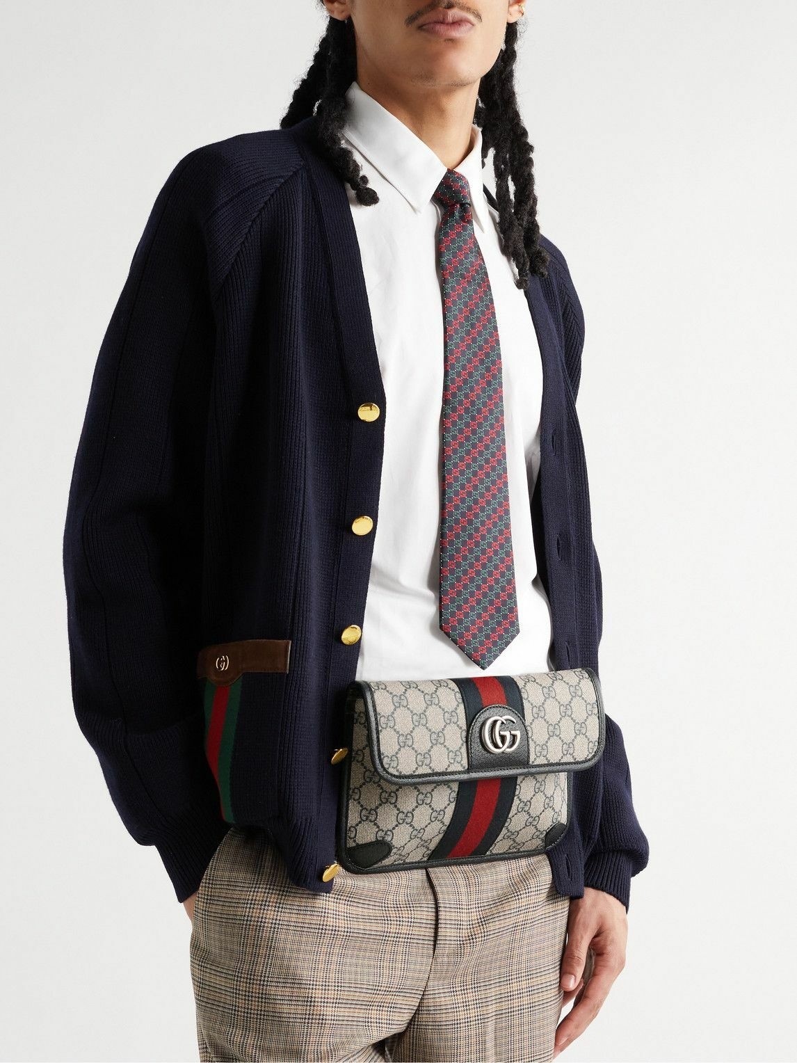 GUCCI Ophidia Webbing-Trimmed Monogrammed Coated-Canvas and