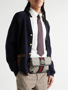 GUCCI - Ophidia Leather and Webbing-Trimmed Monogrammed Supreme Coated-Canvas Belt Bag - Blue