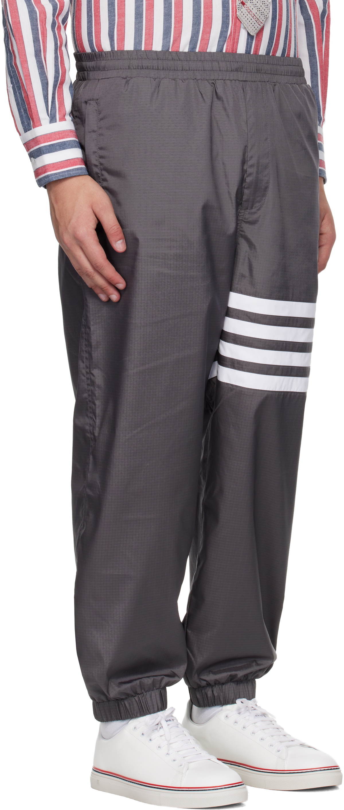 Thom Browne Gray Shiny Ripstop 4-Bar Track Pants