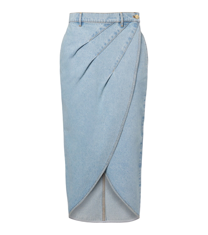 Photo: Nina Ricci Draped denim midi skirt