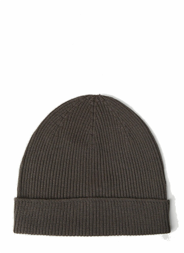 Photo: Rick Owens - Ribbed Knit Beanie Hat in Brown