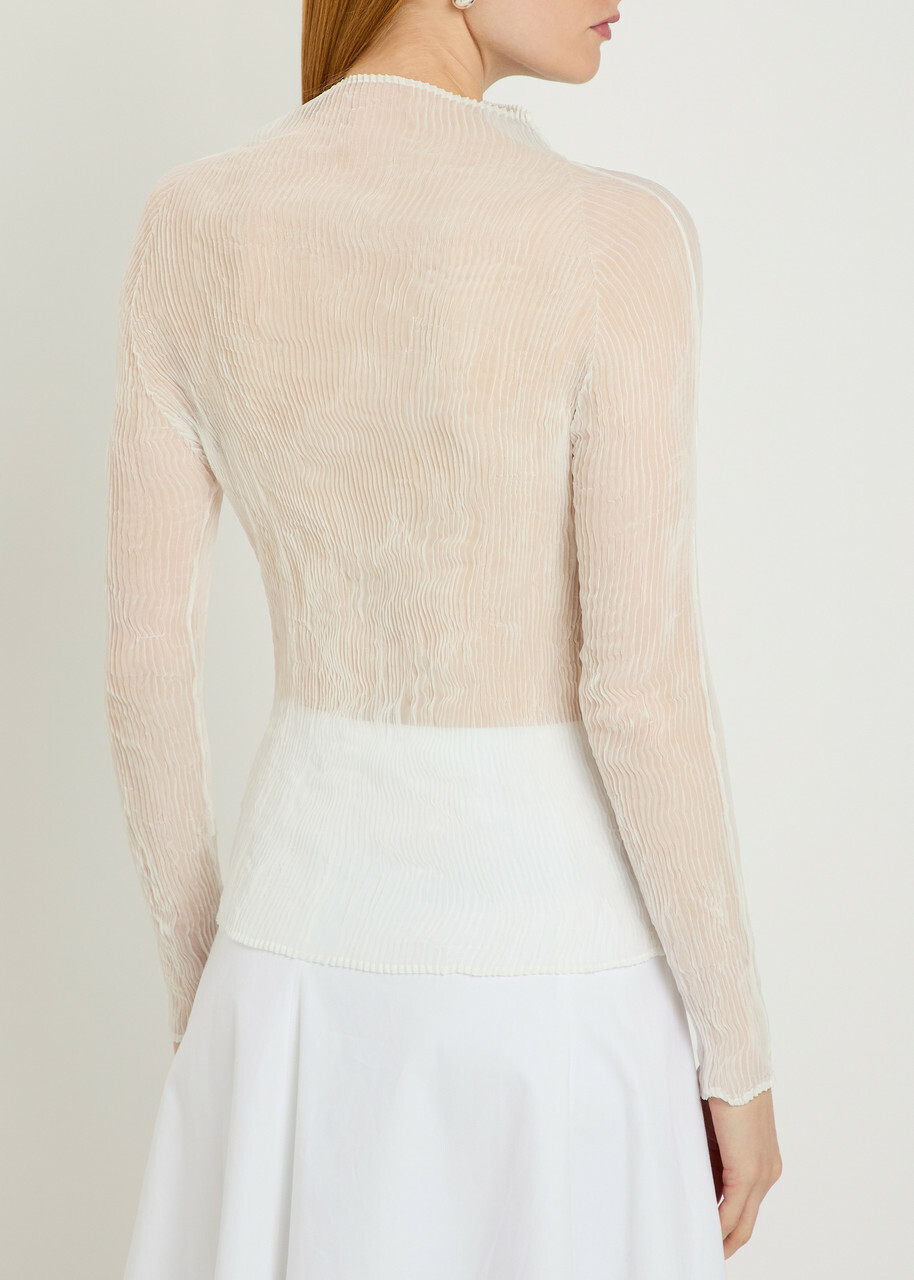 Issey Miyake Pleated Semi-sheer Chiffon top White Issey Miyake Men