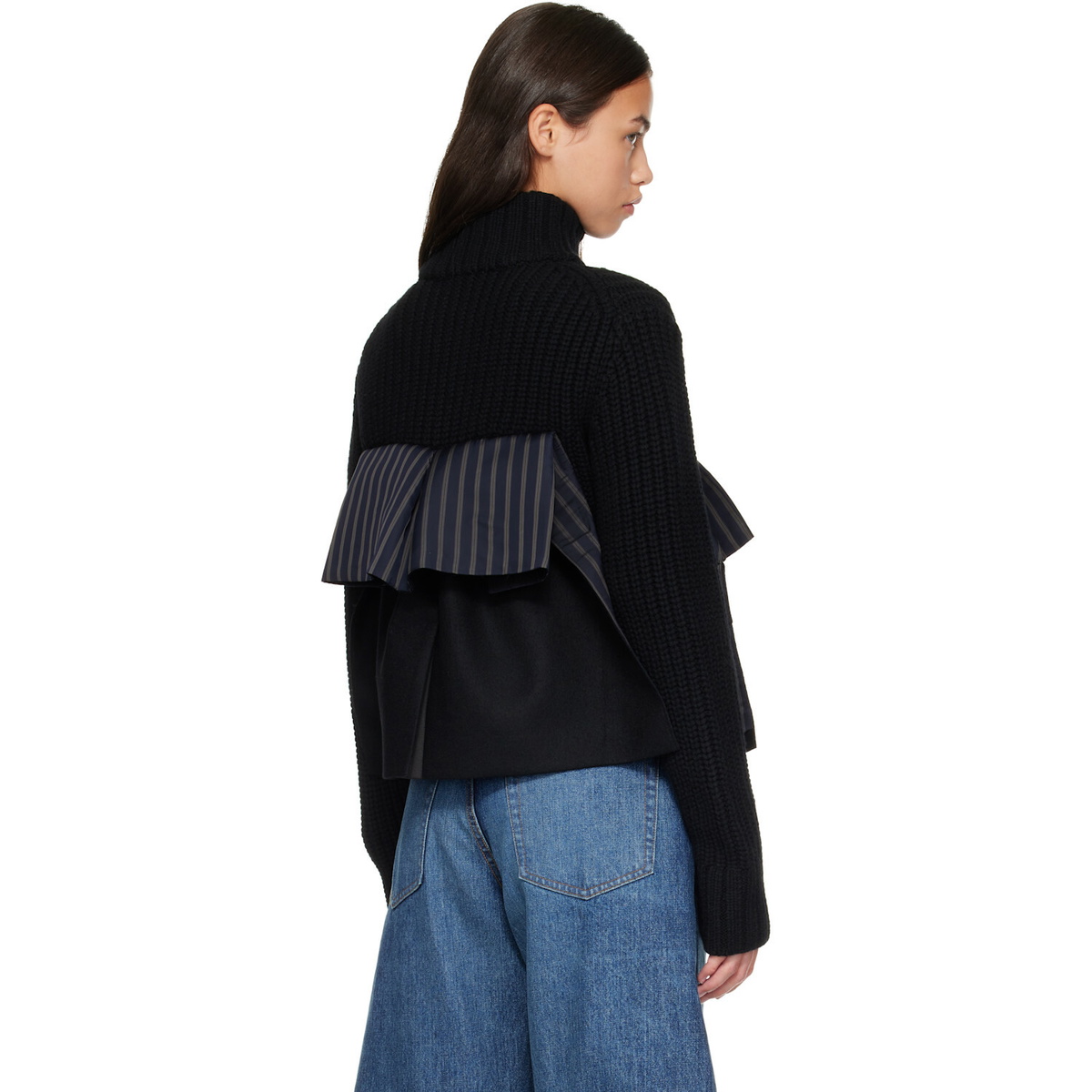 sacai Black Wool Melton x Wool Knit Blouson Jacket