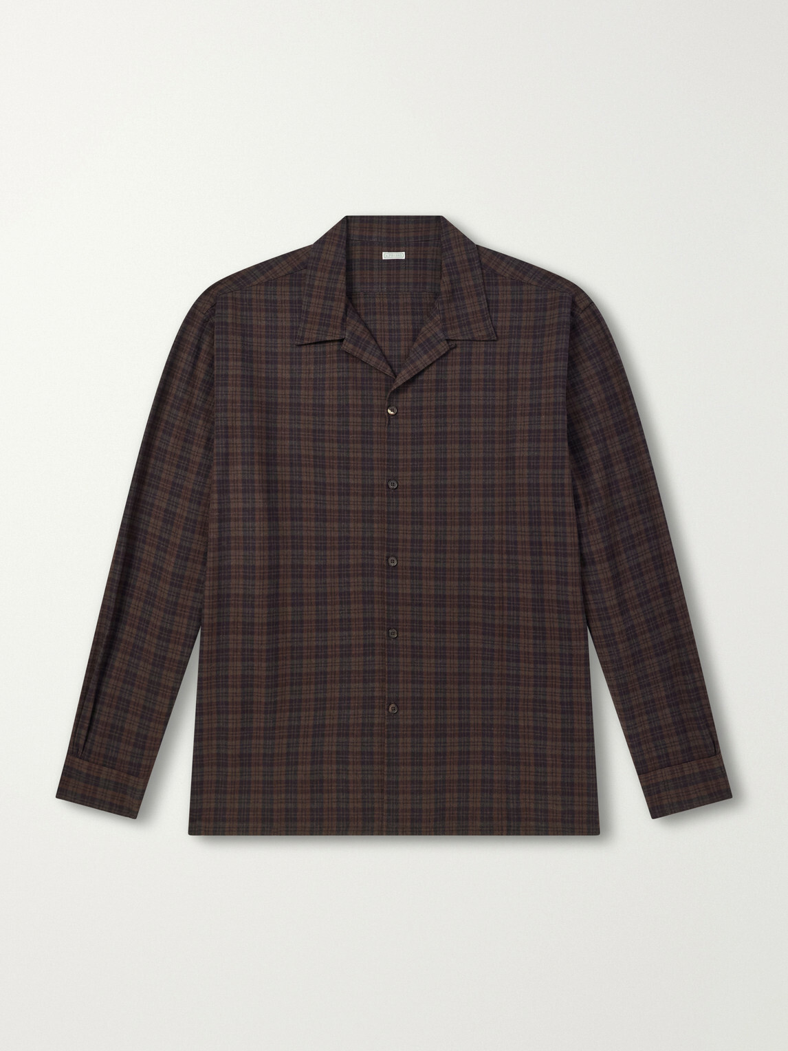 A.PRESSE - Camp-Collar Checked Silk Shirt - Brown