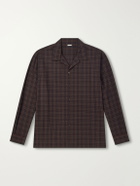A.PRESSE - Camp-Collar Checked Silk Shirt - Brown