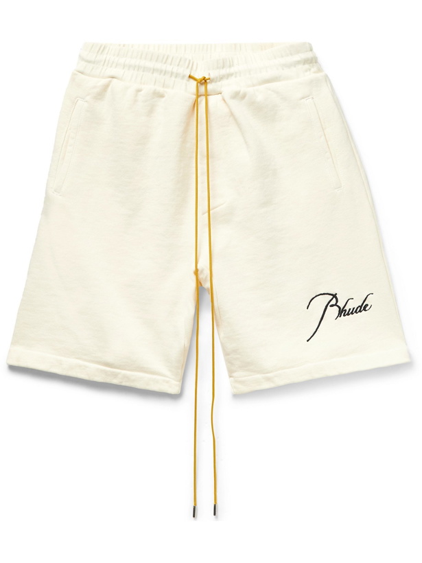 Photo: RHUDE - Logo-Embroidered Loopback Cotton-Jersey Shorts - Neutrals - XS